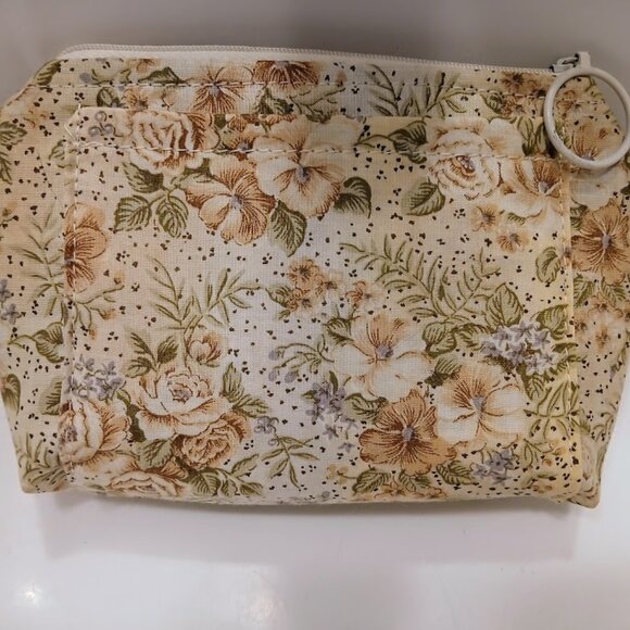 New Zippy Make-Up Cosmetics Toiletries Mini Travel Bag Ivory Lavender Floral - Picture 1 of 7